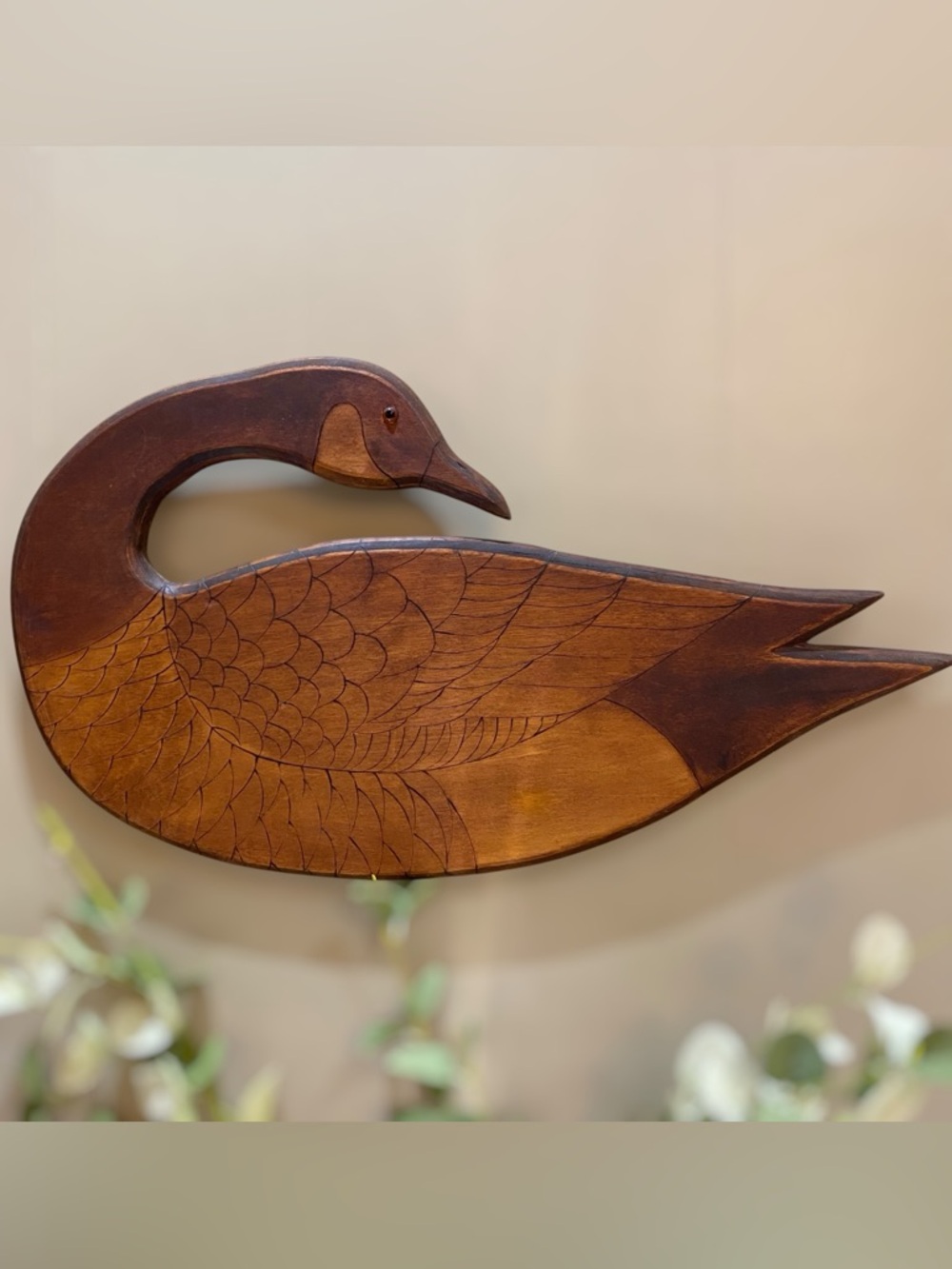 Vintage Folk Art Wood Duck Goose Wall Art Hanging Large 21”